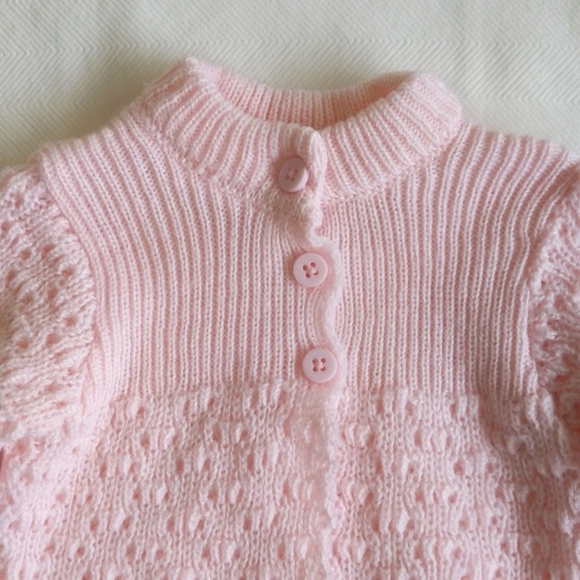 baby mode signature pink acrylic knit cardigan sweater 0-6 months baby girl - Picture 2 of 6
